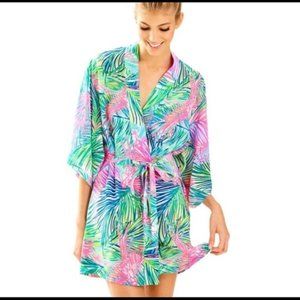 Lilly Pulitzer Palm Beach Silk Robe Scarlet Macaw